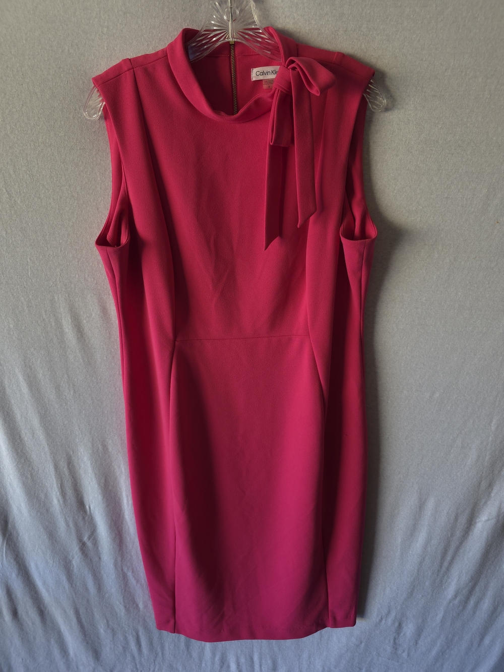Calvin Klein Sleeveless Pink Tie-Neck Sheath Dress